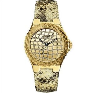 Guess gold tone snake print womens watch